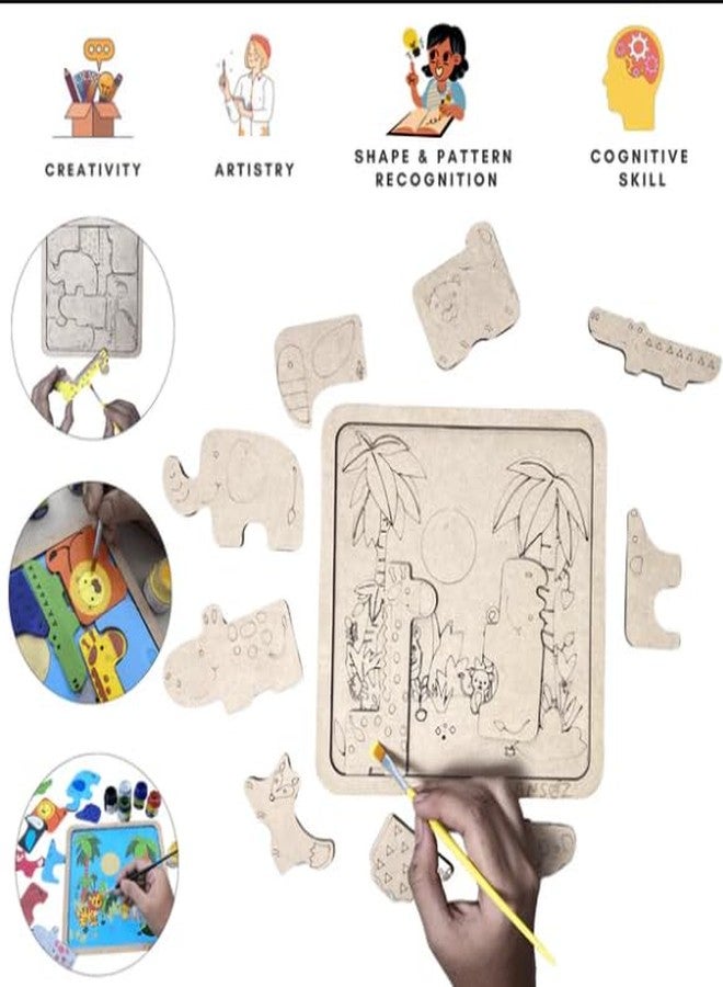 Ansoz Wildlife Animal Puzzle with Colouring Activity, Educational DIY Wooden Toy for Kids - Image 2
